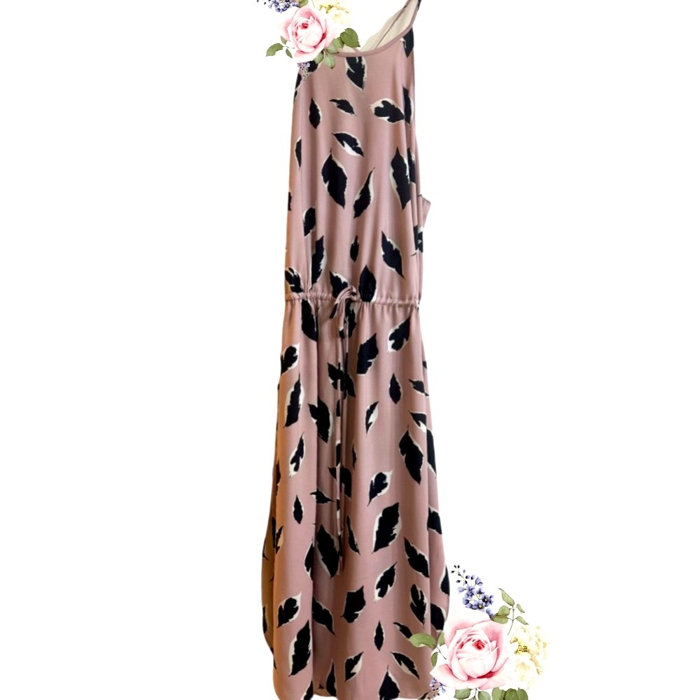 LOFT scoop neck sleeveless flowy adjustable drawstring waist midi dress size L